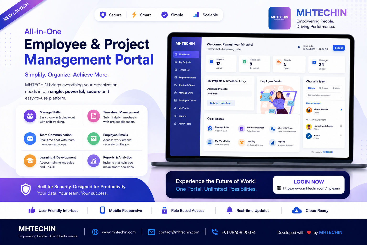 MHTECHIN Employee & Project Management Portal Banner